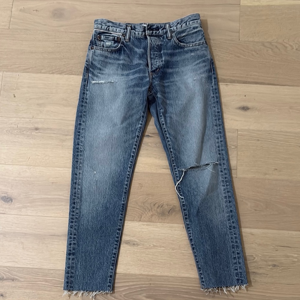 Moussy Blue Straight Jeans with Distressed Details